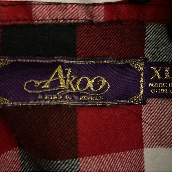 Vintage Akoo Flannel Button Down Shacket Red Plaid Shirt Timber Ridge Patch XL - Picture 3 of 9
